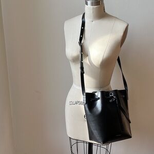 MANSUR GAVRIEL Mini Bucket bag purse leather black argento silver NWOT
